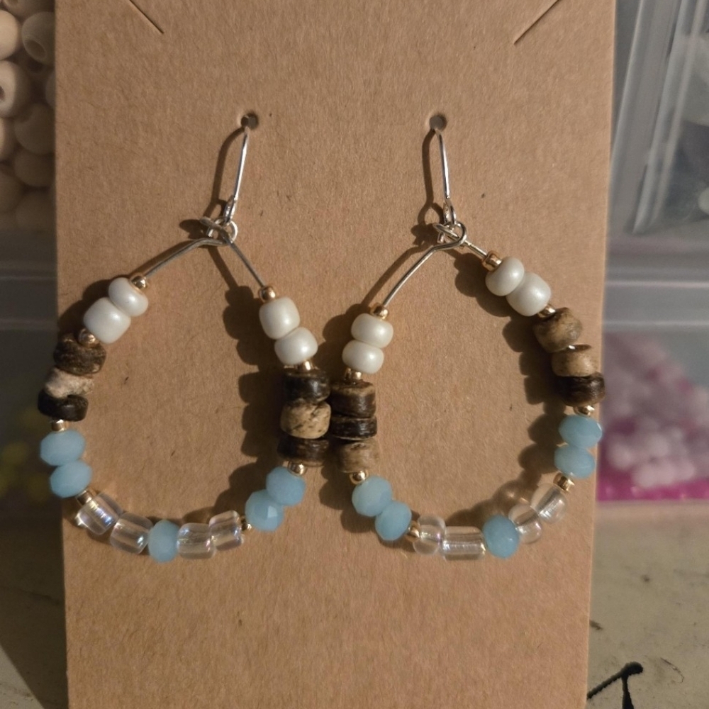 Handmade drop boho earrings with silver fish hook back